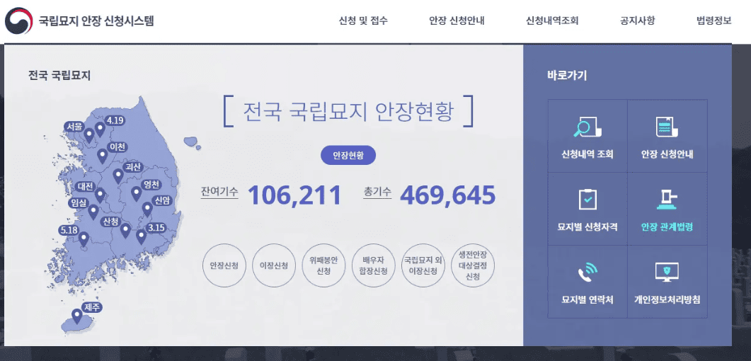 국립묘지 안장 시스템 바로가기 (ncms.go.kr)