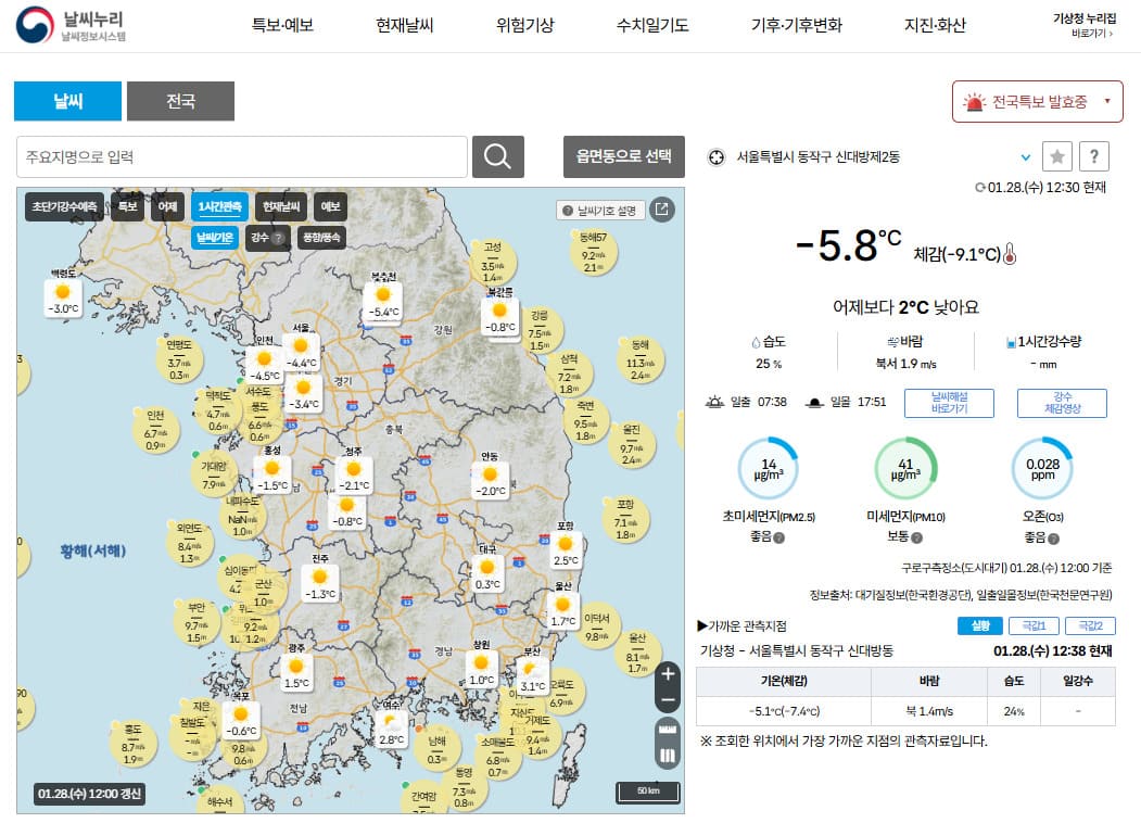 기상청 날씨누리 홈페이지 (www.weather.go.kr)