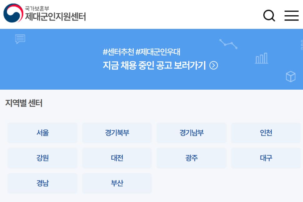 제대군인 지원센터 바로가기 (www.vnet.go.kr)